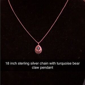 Turquoise and sterling silver  Bear Claw Pendant Necklace